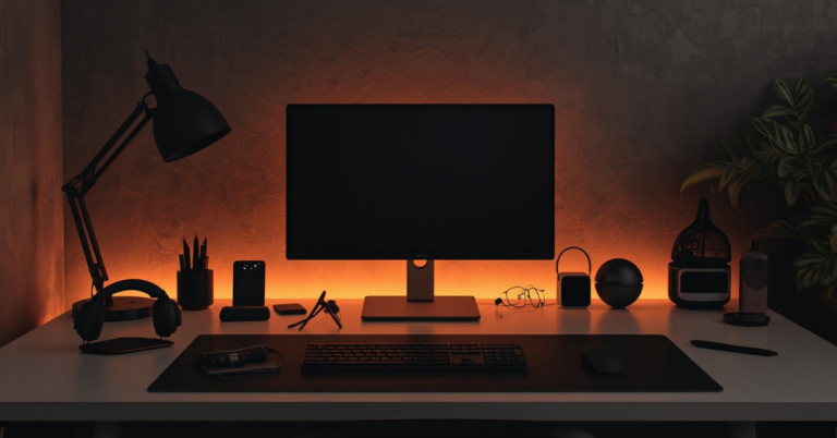 Affordable desk setup gadgets arranged on a modern productivity workspace