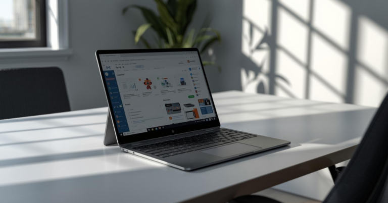 HP OmniBook X FLIP 16-inch 2K Touch 2-in-1 laptop used in laptop mode on a modern desk