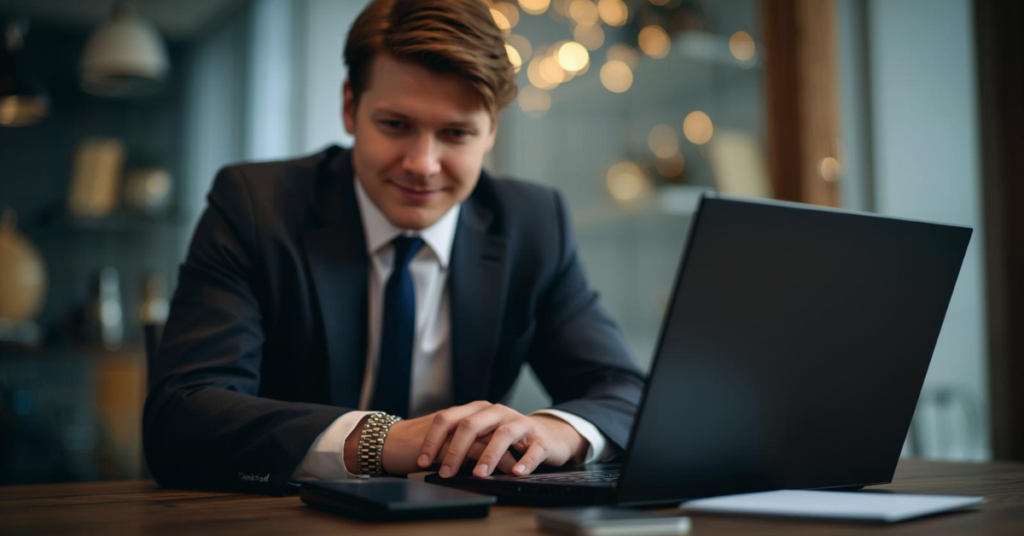 Lenovo ThinkPad T14 laptop open on a professional workspace desk