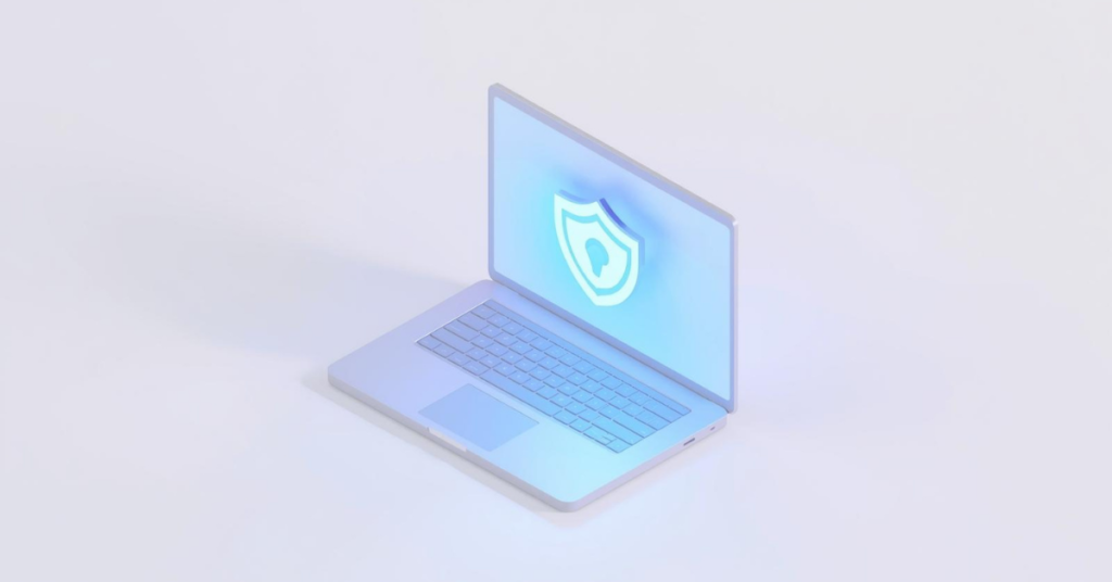 A professional working confidently on a laptop with a privacy screen in a public airport, protecting sensitive information, representing the importance of tech accessories.