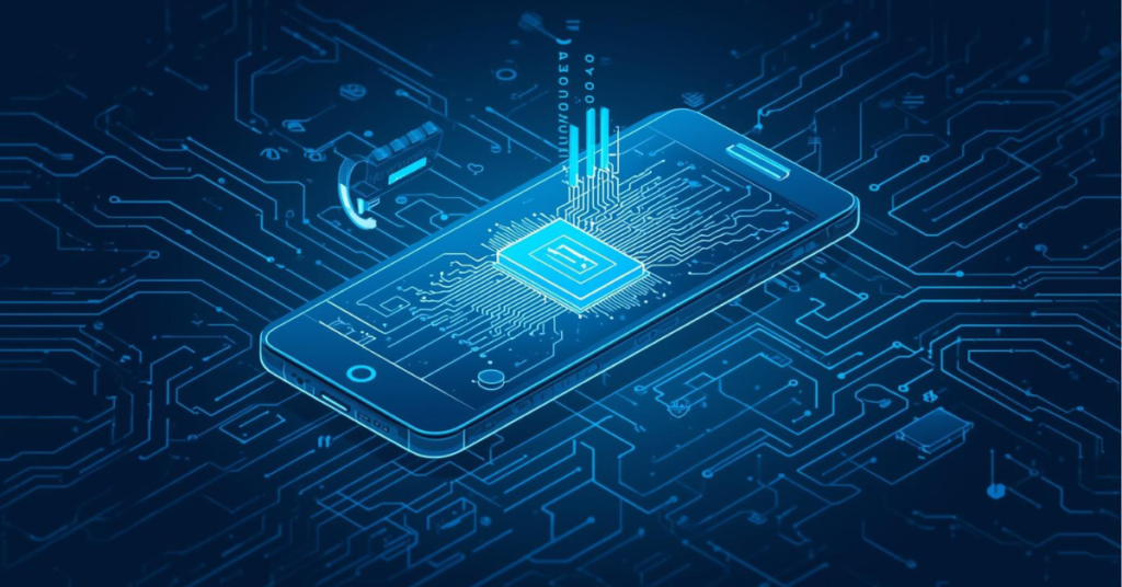 Smartphone performance illustration showing processor and RAM inside a mobile phone
