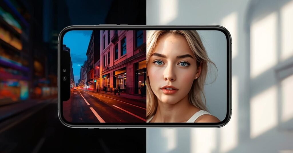 Smartphone camera comparison showing real photo results in daylight and low light, highlighting image quality differences rather than megapixel numbers to help beginners choose the right phone camera.