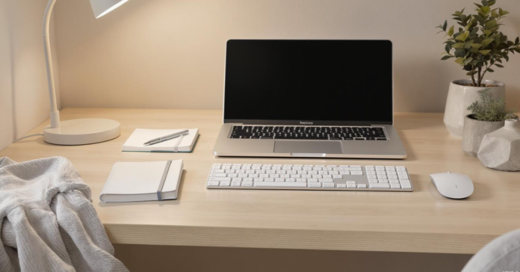 Best desk setup for calm, focus, and productivity in a small, minimalist workspace