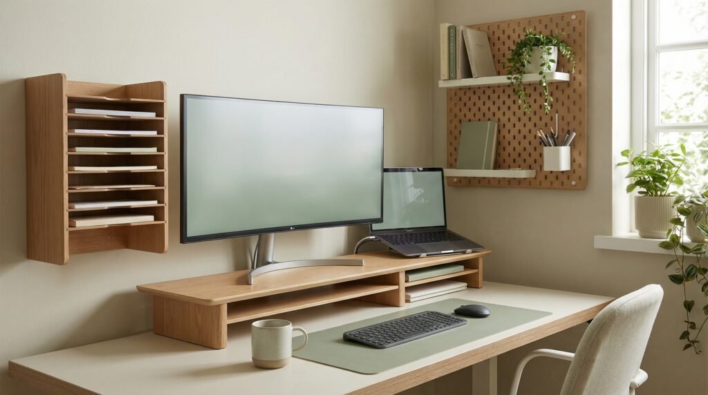 Smart small desk organization ideas using vertical space and minimal accessories