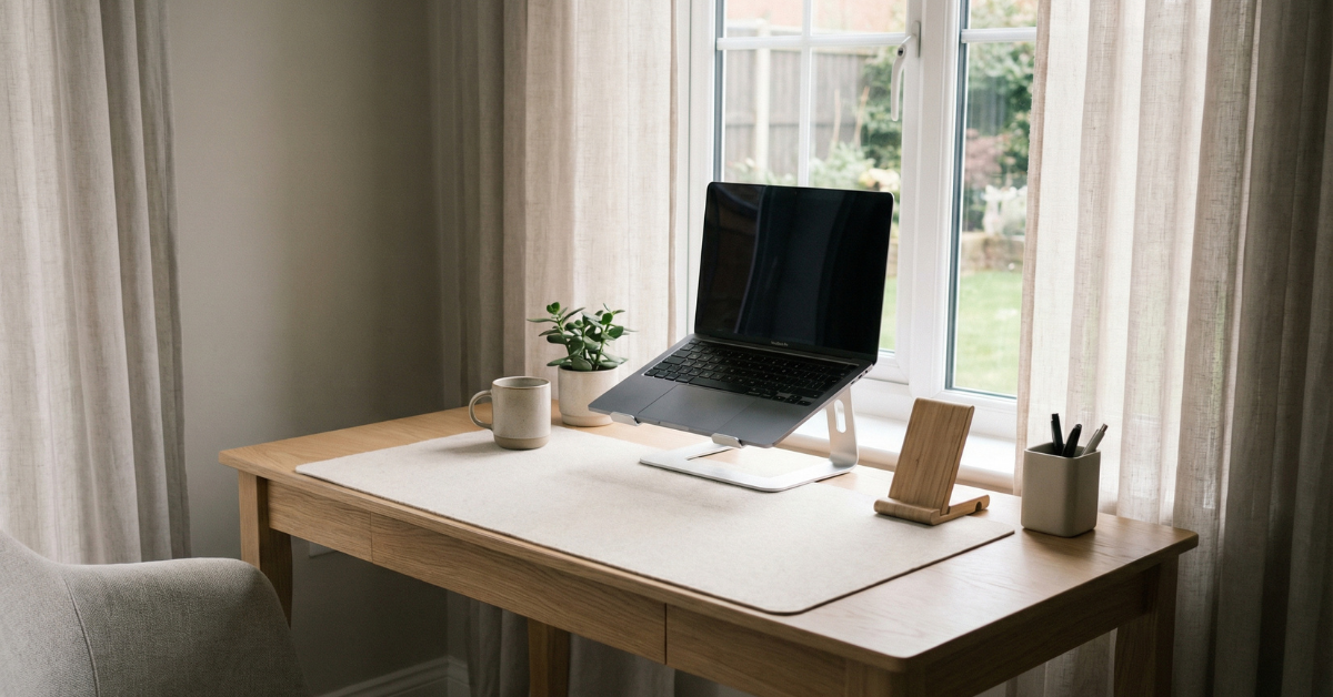 Small space desk setup designed for focus and reduced burnout