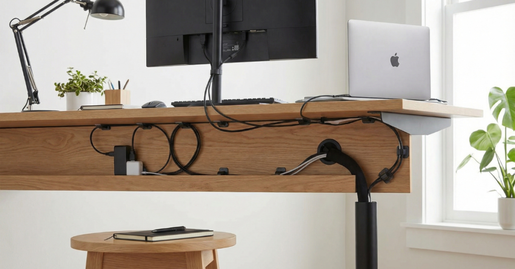 Clean cable management for a clutter-free desk setup.