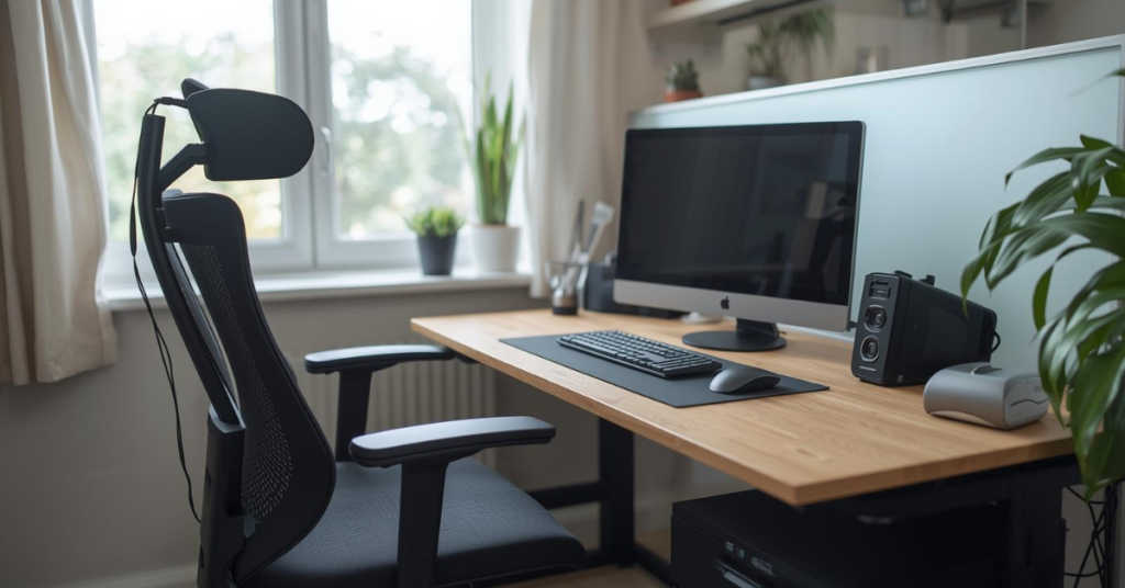 Ergonomic small desk setup for comfort and productivity.