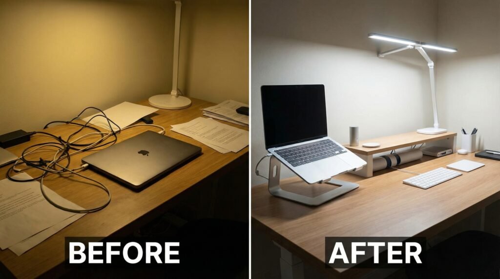 Improved small desk setup after simple upgrades